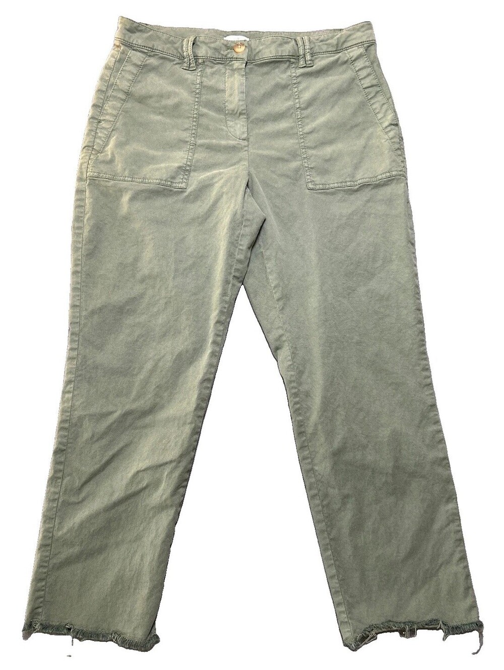 J Jill Olive Green Utility Crop Pants Womens Size 10 Stretch Raw Hem Casual